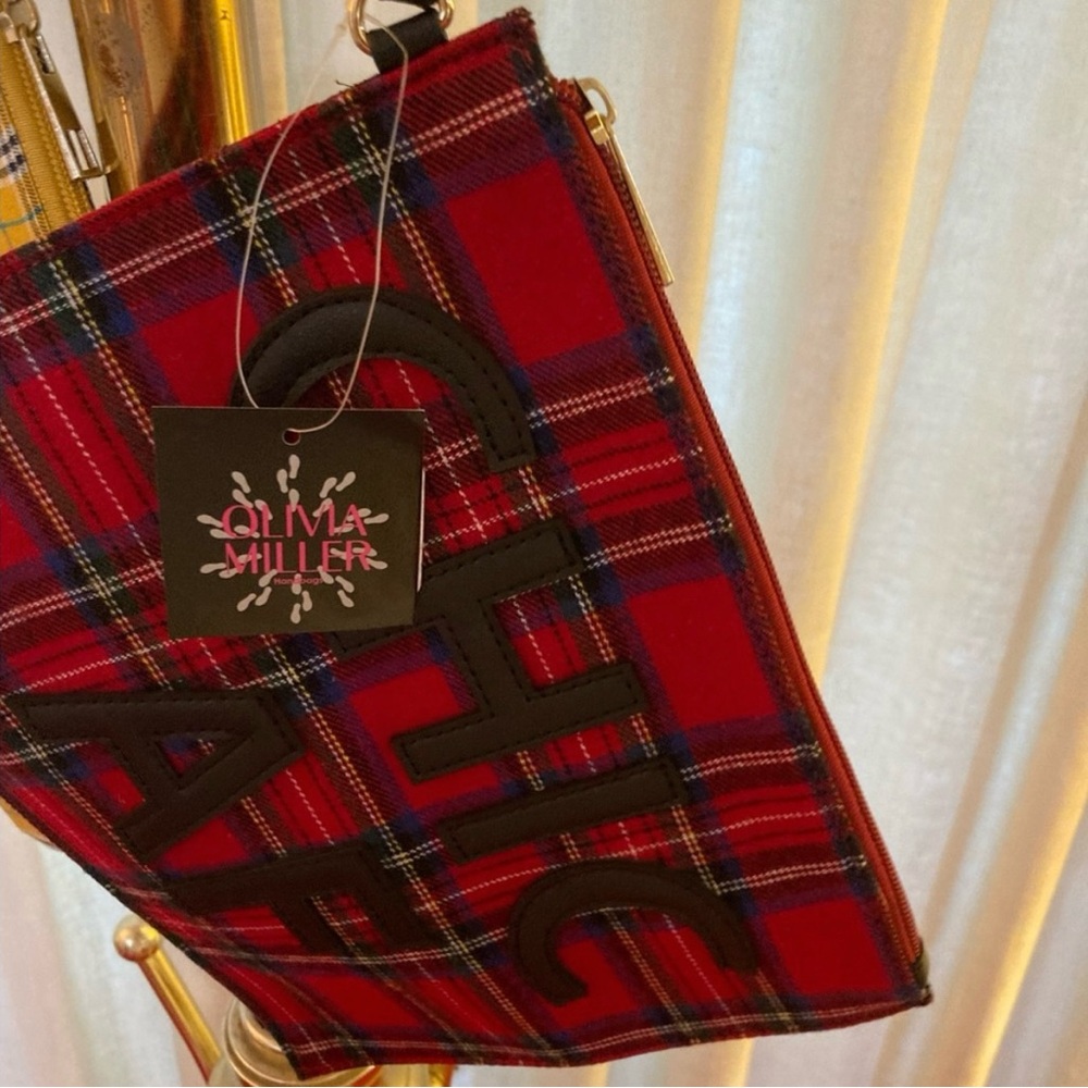 NWT Olivia Miller Red and Black Plaid Pouch - Picture 5 of 8